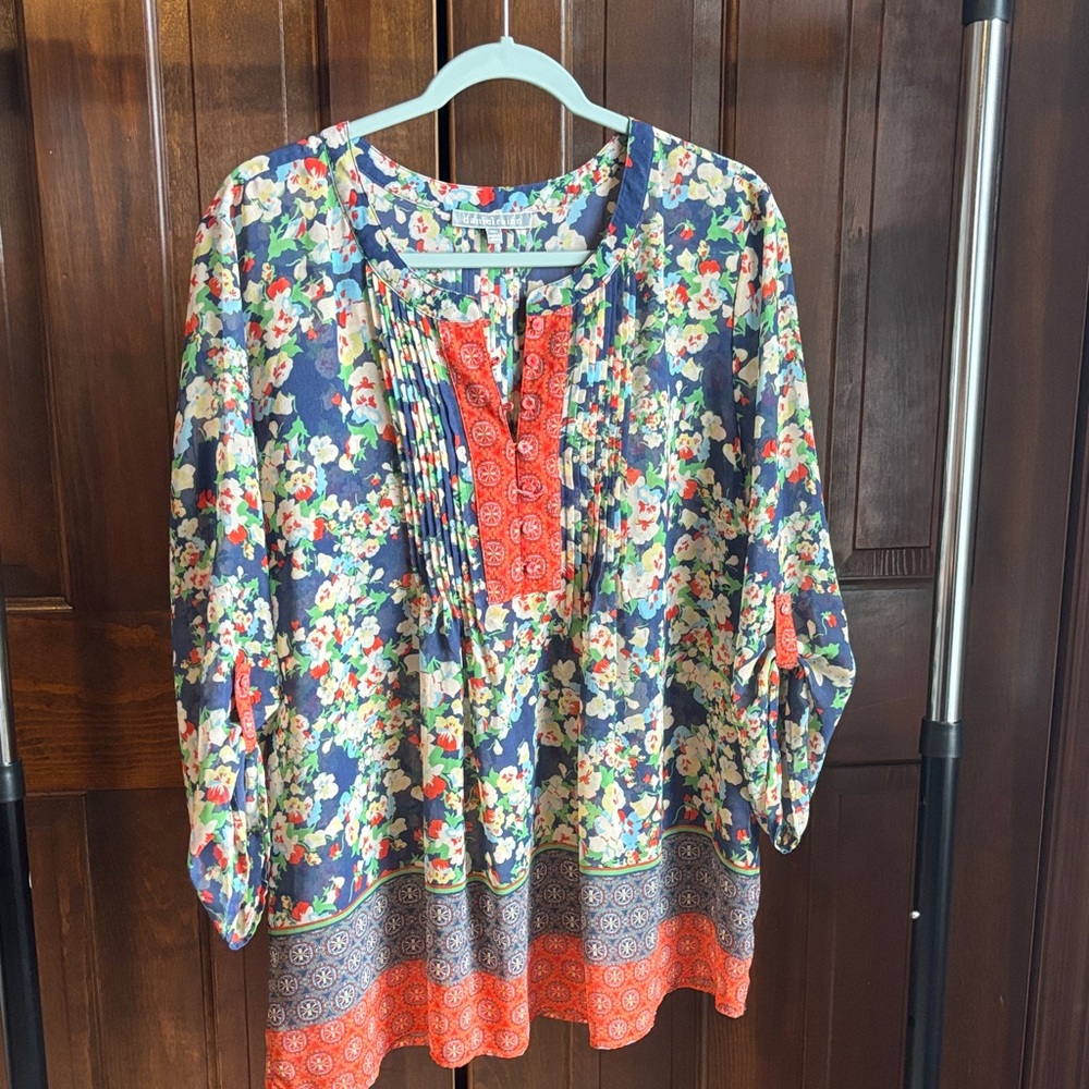 Daniel Rainn Floral Blouse - Navy and Coral